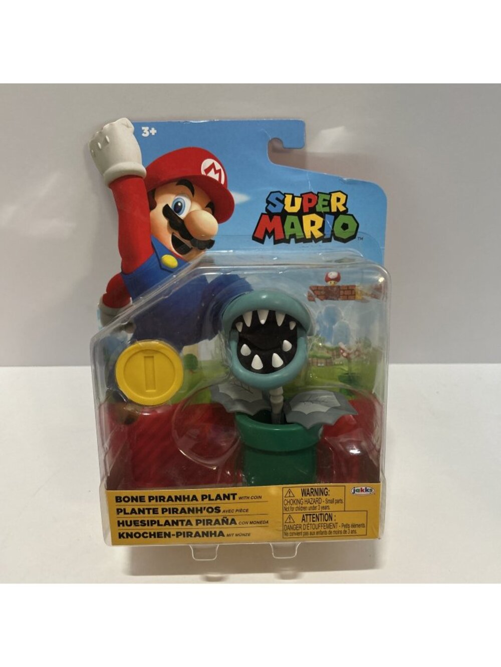 Super Mario Bone Piranha Plant With Coin Figure Jakks Sealed T26